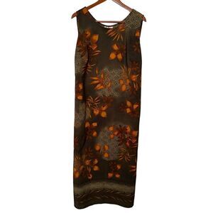 R&K Vintage Shift Brown Floral Size 20 Round Neck Summer Casual Maxi Sun Dress